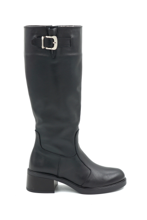 Lichidare stocuri - Cizme dama din piele naturala neagra cu varf rotund si toc mic gros de 5 cm 70725-2 25