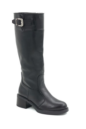 Cizme dama din piele naturala neagra cu varf rotund si toc mic gros de 5 cm 70725-2 25 [1]