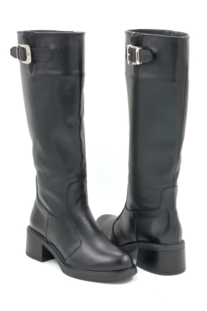 Cizme dama din piele naturala neagra cu varf rotund si toc mic gros de 5 cm 70725-2 25 [3]