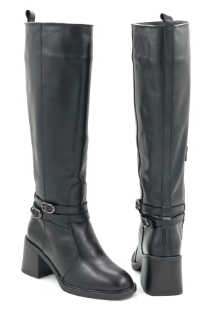 Cizme dama din piele naturala neagra cu varf rotund si toc mic gros de 6 cm 70825-2-25 [4]