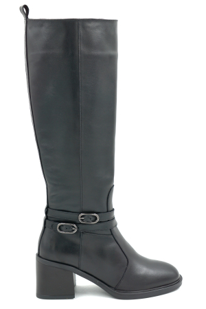 Lichidare stocuri - Cizme dama din piele naturala neagra cu varf rotund si toc mic gros de 6 cm 70825-2-25