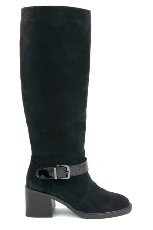 Cizme dama - Cizme dama din piele naturala intoarsa neagra cu varf rotund si toc mic gros de 5 cm 70925-25