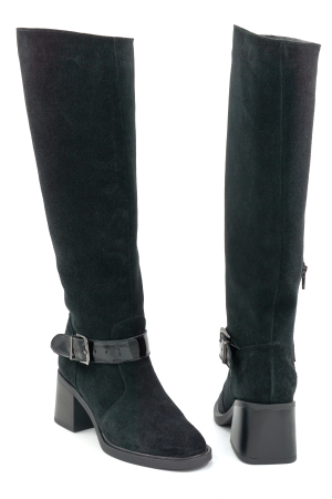 Cizme dama din piele naturala intoarsa neagra cu varf rotund si toc mic gros de 5 cm 70925-25 [3]