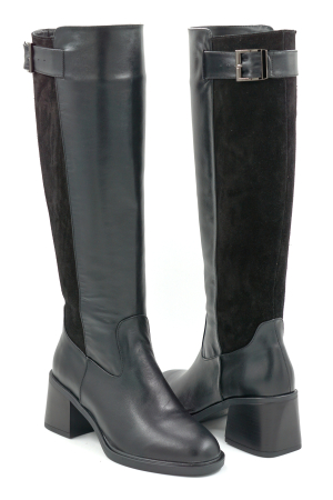 Cizme dama din piele naturala neagra cu varf rotund si toc mic gros de 6 cm 76121-25 [3]