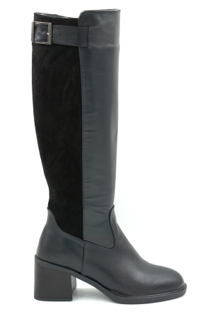 Cizme dama - Cizme dama din piele naturala neagra cu varf rotund si toc mic gros de 6 cm 76121-25