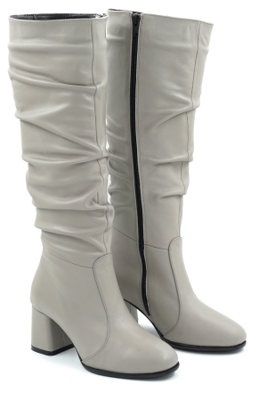 Cizme dama din piele naturala gri deschis cu varf rotund si toc mic gros imbracata de 6 cm 78321-9-25 [2]