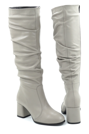 Cizme dama din piele naturala gri deschis cu varf rotund si toc mic gros imbracata de 6 cm 78321-9-25 [4]