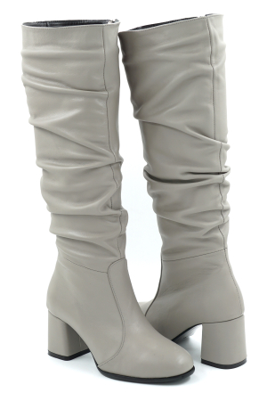 Cizme dama din piele naturala gri deschis cu varf rotund si toc mic gros imbracata de 6 cm 78321-9-25 [3]