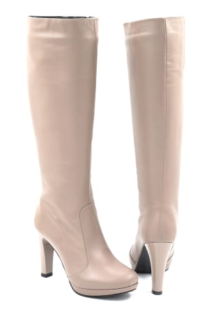 Cizme dama din piele naturala nude roze cu varf rotund, platforma 1 cm si toc inalt gros de 10 cm 70123-25 [4]