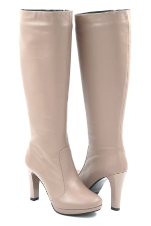 Cizme dama din piele naturala nude roze cu varf rotund, platforma 1 cm si toc inalt gros de 10 cm 70123-25 [3]