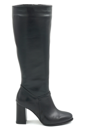 Cizme elegant & office dama - Cizme dama din piele naturala neagra cu varf rotund si toc mediu gros de 8 cm 70226-1-26