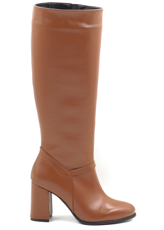 Cizme dama din piele naturala maro coniac cu varf rotund si toc mediu gros imbracat de 8 cm 70226-26 [5]