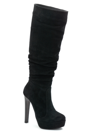 Cizme dama din piele naturala intoarsa neagra cu varf rotund,  platforma de 3 cm si toc inalt subtire 13 cm 77221-5-25 [1]