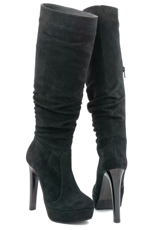 Cizme dama din piele naturala intoarsa neagra cu varf rotund,  platforma de 3 cm si toc inalt subtire 13 cm 77221-5-25 [3]