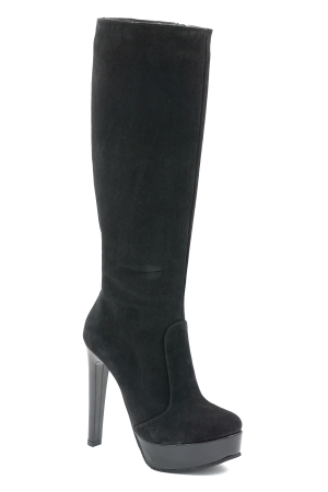 Cizme dama din piele naturala intoarsa neagra cu varf rotund, toc inalt gros de 13 cm si platforma de 5 cm 70123-1-25 [1]