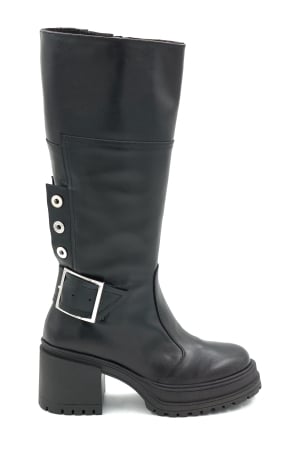 Cizme dama - Cizme dama din piele naturala neagra cu varf rotund si toc mic gros de 6 cm 74819-1-25