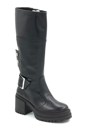 Cizme dama din piele naturala neagra cu varf rotund si toc mic gros de 6 cm 74819-1-25 [1]