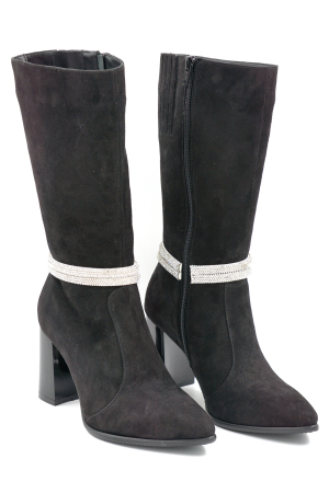 Cizme dama din piele naturala intoarsa neagra cu varf ascutit stiletto si toc mediu gros de 8 cm 78718-24 [2]