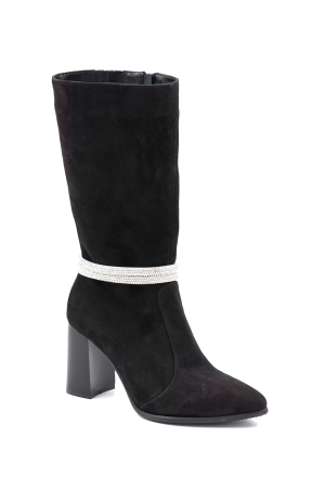 Cizme dama din piele naturala intoarsa neagra cu varf ascutit stiletto si toc mediu gros de 8 cm 78718-24 [1]