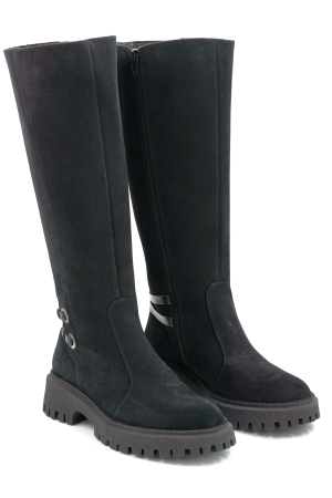 Cizme dama din piele naturala intoarsa neagra cu varf rotund si talpa de 3 cm 74919-1-25 [2]