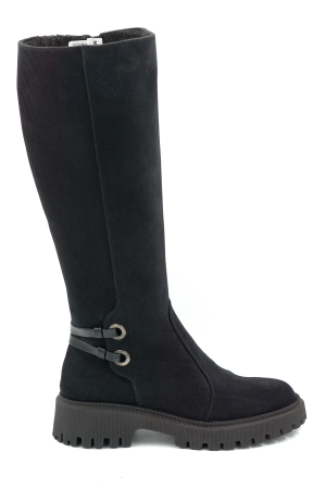 Lichidare stocuri - Cizme dama din piele naturala intoarsa neagra cu varf rotund si talpa de 3 cm 74919-1-25