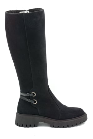 Cizme dama - Cizme dama din piele naturala intoarsa neagra cu varf rotund si talpa de 3 cm 74919-1-25