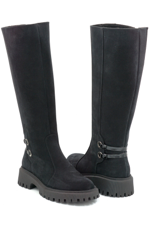 Cizme dama din piele naturala intoarsa neagra cu varf rotund si talpa de 3 cm 74919-1-25 [3]