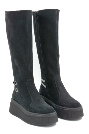 Cizme dama din piele naturala intoarsa neagra cu varf rotund si talpa de 5 cm 74919-2-25 [2]