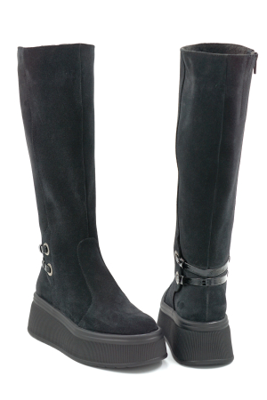 Cizme dama din piele naturala intoarsa neagra cu varf rotund si talpa de 5 cm 74919-2-25 [4]