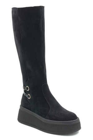 Cizme dama din piele naturala intoarsa neagra cu varf rotund si talpa de 5 cm 74919-2-25 [1]