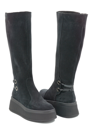 Cizme dama din piele naturala intoarsa neagra cu varf rotund si talpa de 5 cm 74919-2-25 [3]