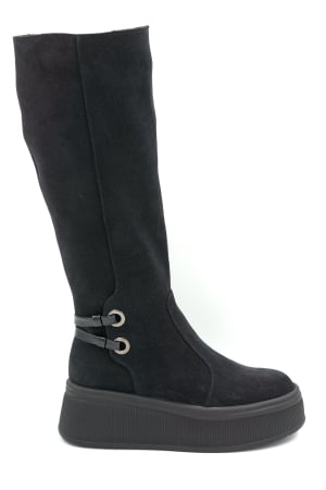 Cizme casual & sport dama - Cizme dama din piele naturala intoarsa neagra cu varf rotund si talpa de 5 cm 74919-2-25