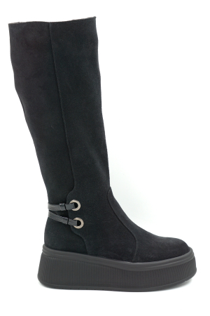 Lichidare stocuri - Cizme dama din piele naturala intoarsa neagra cu varf rotund si talpa de 5 cm 74919-2-25