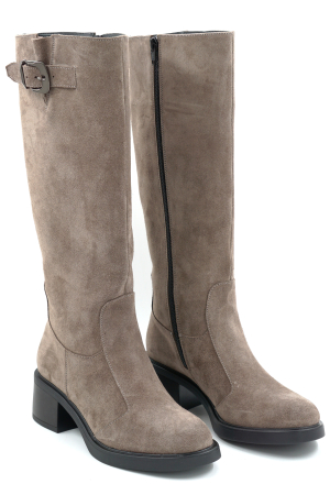 Cizme dama din piele naturala intoarsa grej cu varf rotund si toc mic gros de 5 cm 70725-1-25 [2]