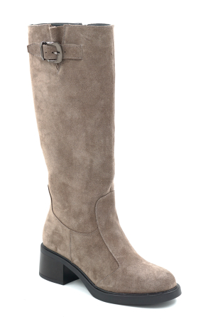 Cizme dama din piele naturala intoarsa grej cu varf rotund si toc mic gros de 5 cm 70725-1-25 [1]