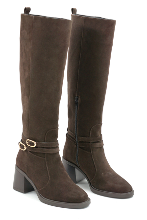 Cizme dama din piele naturala intoarsa maro ciocolata cu varf rotund si toc de 5 cm 70825-3-25 [2]