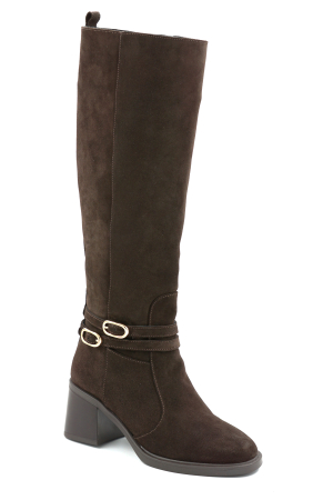 Cizme dama din piele naturala intoarsa maro ciocolata cu varf rotund si toc de 5 cm 70825-3-25 [1]