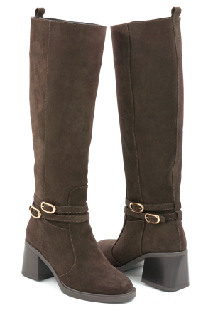 Cizme dama din piele naturala intoarsa maro ciocolata cu varf rotund si toc de 5 cm 70825-3-25 [3]