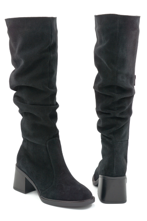 Cizme dama din piele naturala intoarsa neagra cu varf rotund si toc mic gros de 6 cm 77221-14-25 [4]