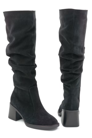 Cizme dama din piele naturala intoarsa neagra cu varf rotund si toc mic gros de 6 cm 77221-14-25 [4]