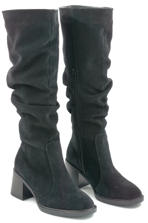 Cizme dama din piele naturala intoarsa neagra cu varf rotund si toc mic gros de 6 cm 77221-14-25 [2]