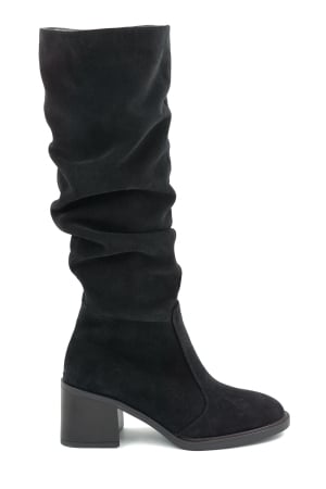 Cizme dama - Cizme dama din piele naturala intoarsa neagra cu varf rotund si toc mic gros de 6 cm 77221-14-25