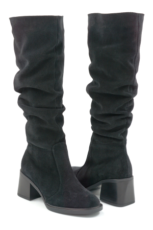 Cizme dama din piele naturala intoarsa neagra cu varf rotund si toc mic gros de 6 cm 77221-14-25 [3]