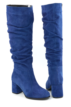 Cizme dama din piele naturala intoarsa albastru electric cu varf rotund si toc mic gros imbracat de 6 cm 78321-7-25 [4]
