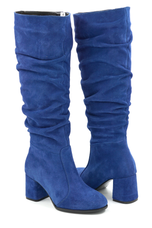 Cizme dama din piele naturala intoarsa albastru electric cu varf rotund si toc mic gros imbracat de 6 cm 78321-7-25 [3]