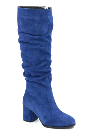 Cizme dama din piele naturala intoarsa albastru electric cu varf rotund si toc mic gros imbracat de 6 cm 78321-7-25 [1]