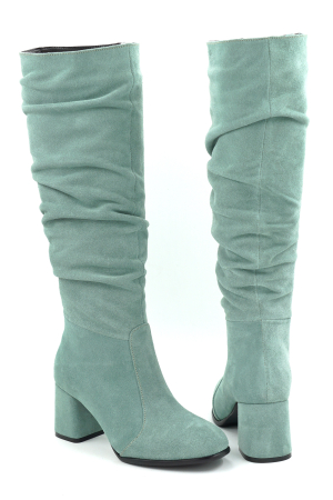 Cizme dama din piele naturala intoarsa verde deschis cu varf rotund si toc mic gros imbracatde 6 cm 78321-8-25 [4]