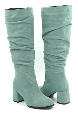 Cizme dama din piele naturala intoarsa verde deschis cu varf rotund si toc mic gros imbracatde 6 cm 78321-8-25 [3]