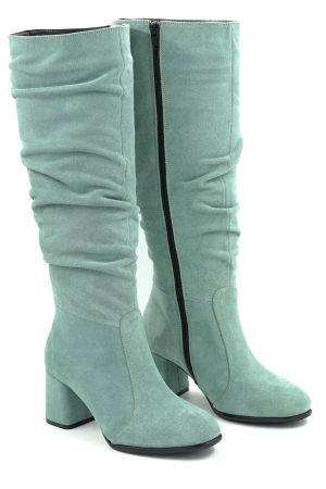 Cizme dama din piele naturala intoarsa verde deschis cu varf rotund si toc mic gros imbracatde 6 cm 78321-8-25 [2]