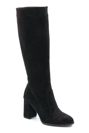 Cizme dama din piele naturala intoarsa neagra cu varfa scutit si toc mediu gros imbracat de 8 cm 70123-8-25 [1]